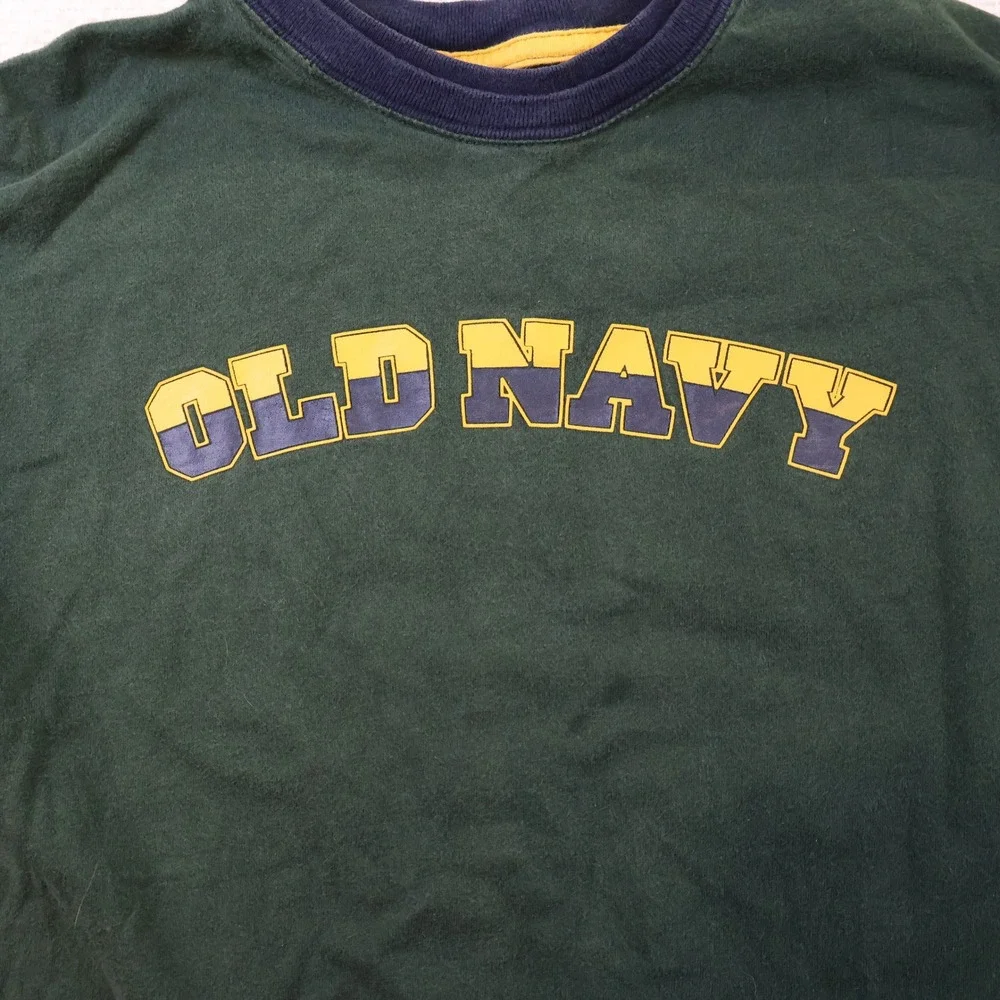Old Navy Boys XL Long Sleeve T-Shirt Green Navy Colorblock Vintage 2005 Logo